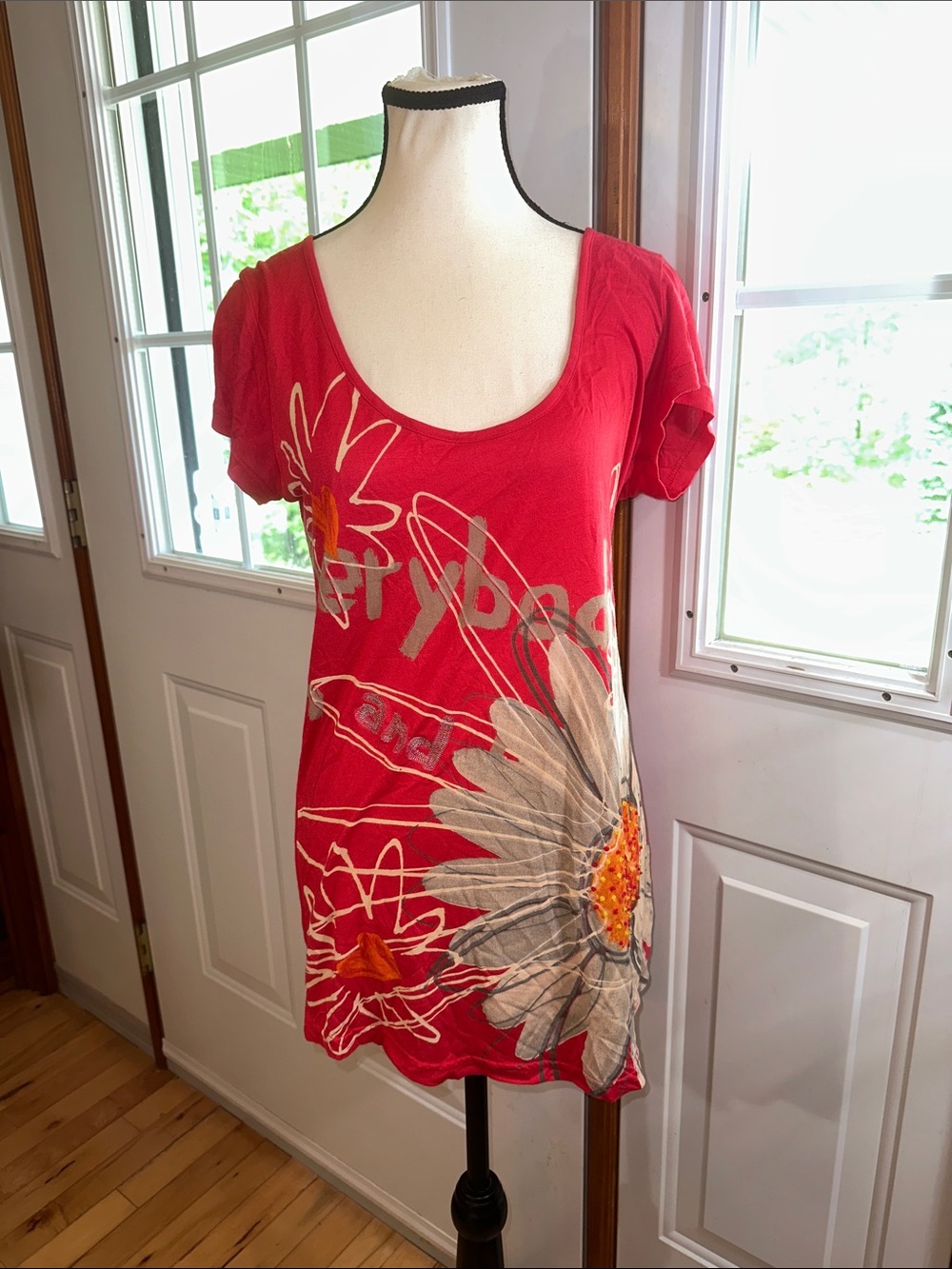 Desigual Floral Short Sleeve Tee with Sequin Detail